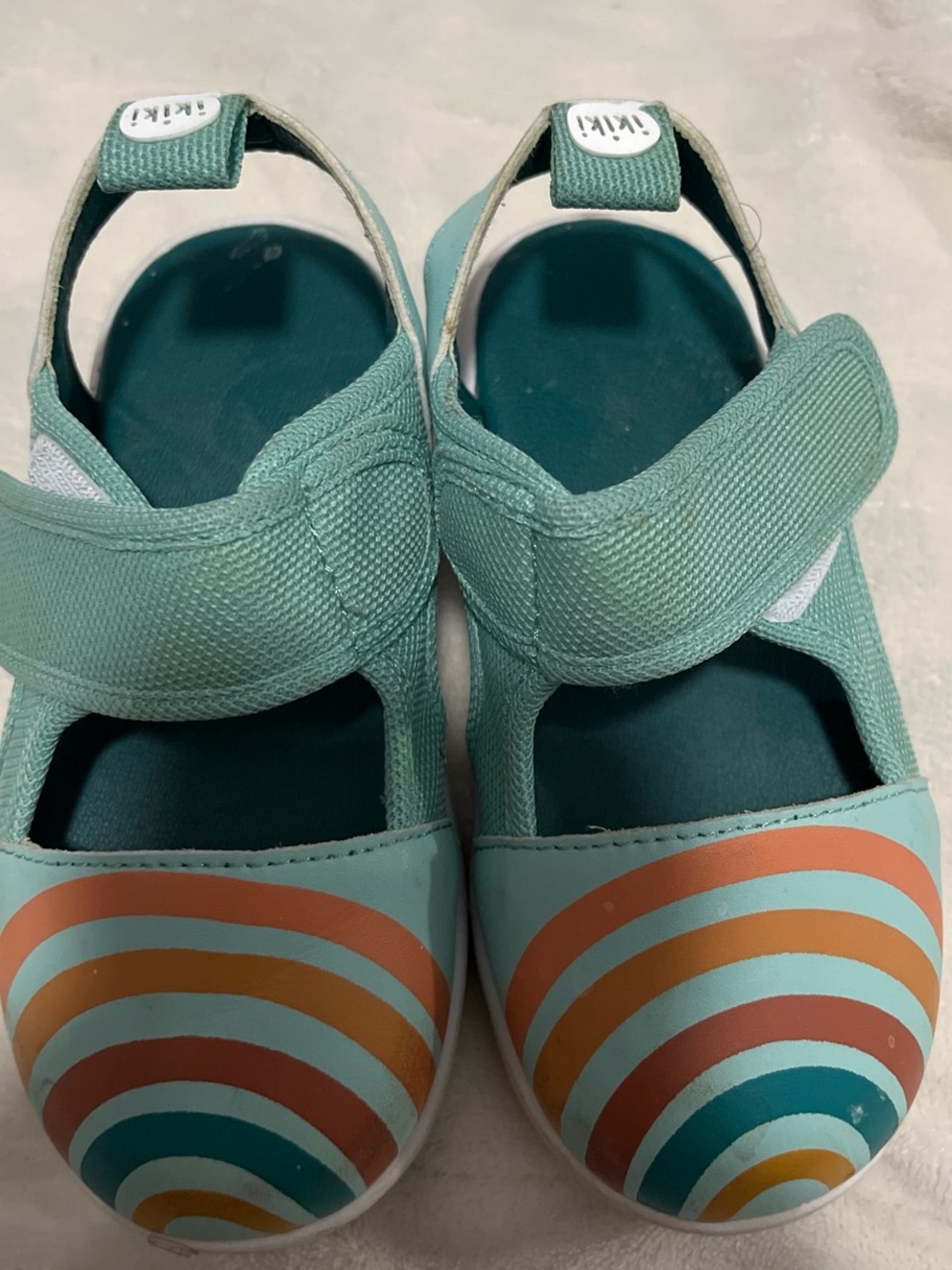 Kids Aqua Rainbow-Striped Hook & Loop Sandals